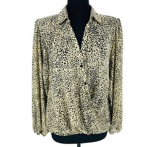 618 Six One Eight Cheetah Print Surplice Neckline Chiffon Long Sleeve Top Size M